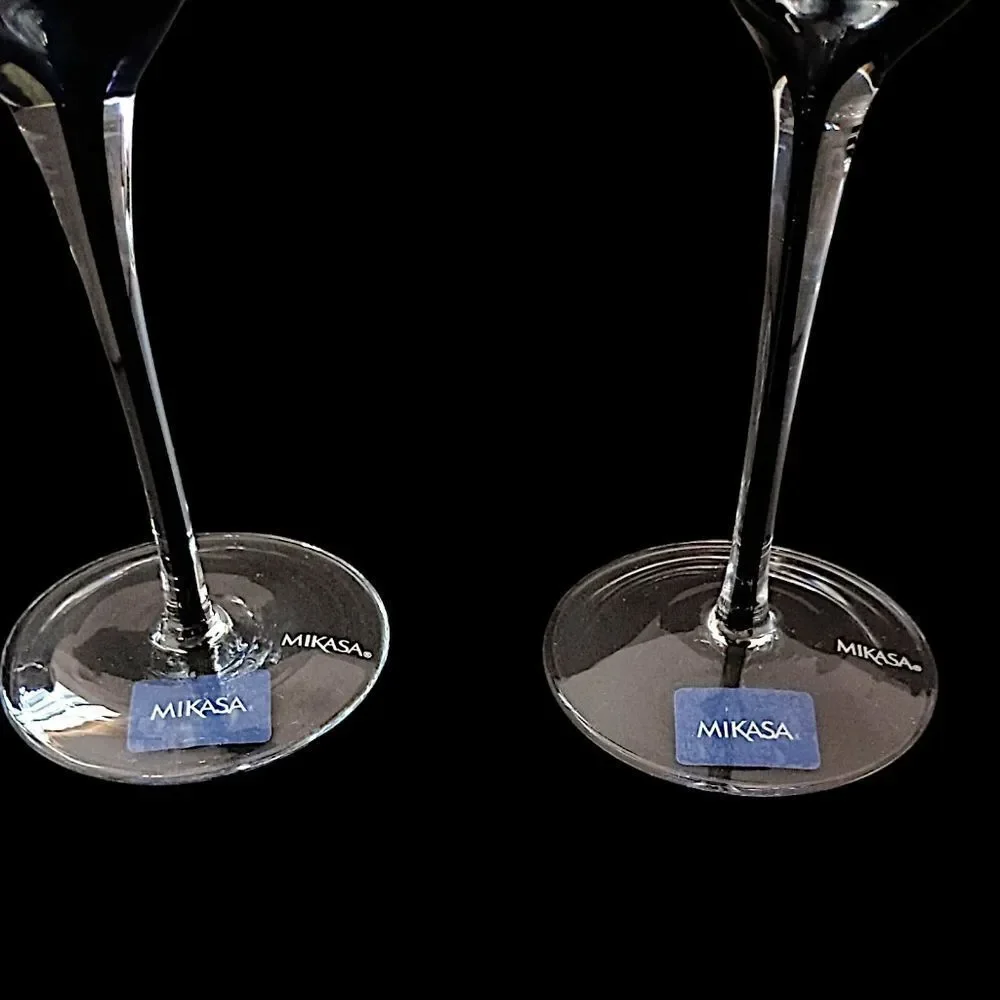 2 Mikasa KYA Smoke Wine Glasses Goblets Red Crystal Elegant Classic Holiday Rare